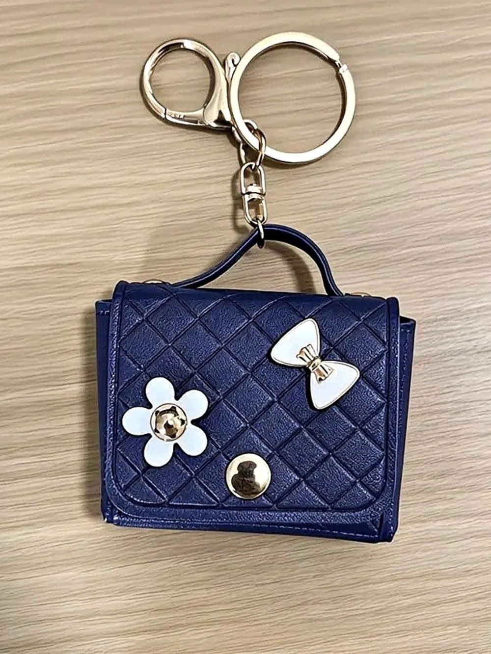 Quilted Mini Bag in Blue key chain brand new in package